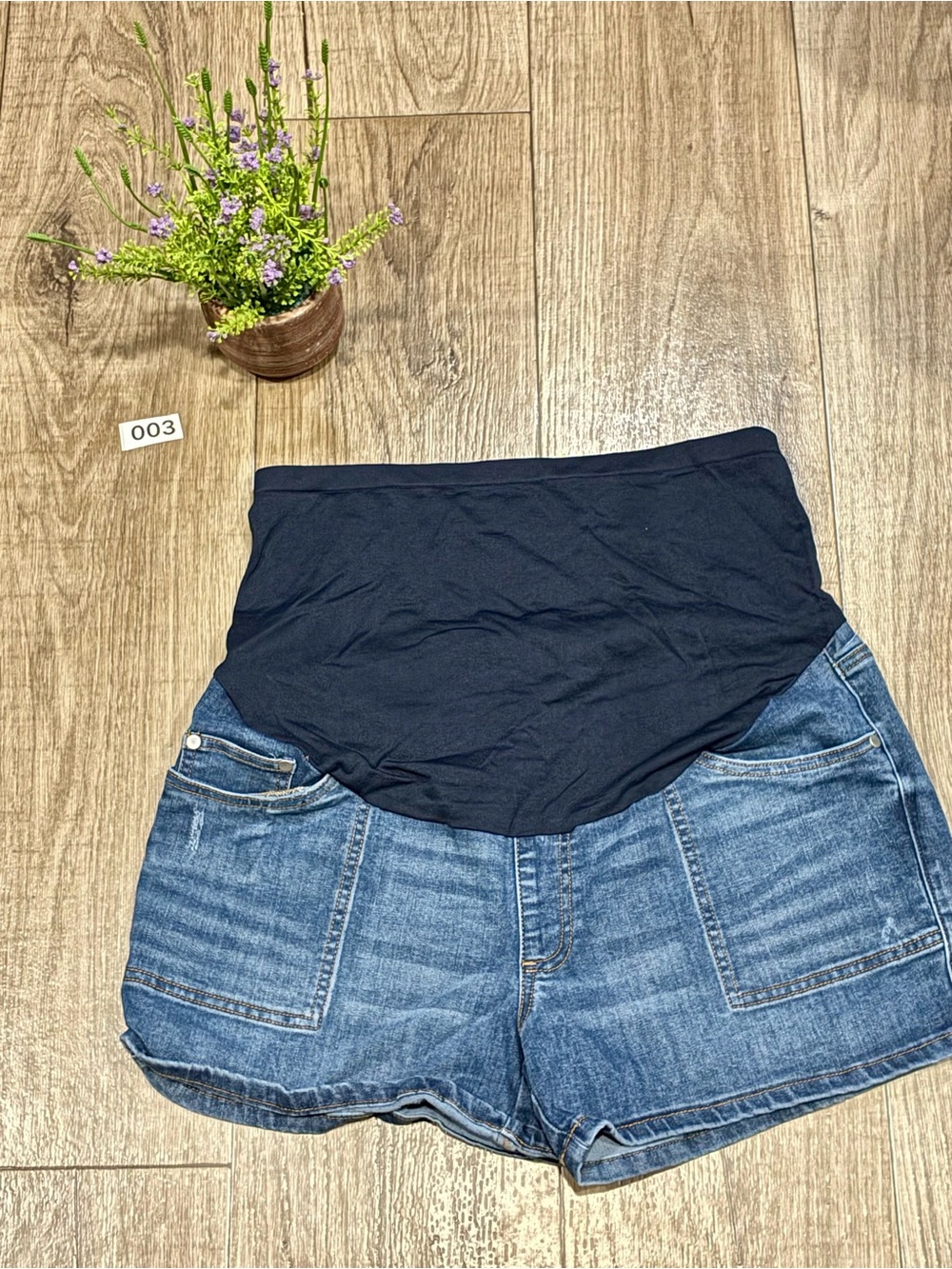 LG Maternity High-Waist Denim Shorts with Black Stretch Panel